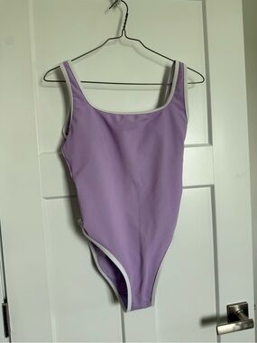 LainSnow Lilac One-Piece Swimsuit with White Trim